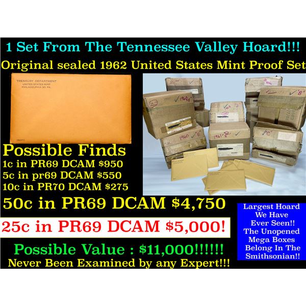 ***Auction Highlight*** Original sealed 1962 United States Mint Proof Set Tennessee Valley Hoard (Fc