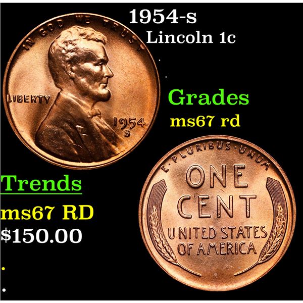 1954-s Lincoln Cent 1c Grades GEM++ Unc RD