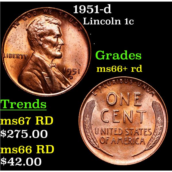 1951-d Lincoln Cent 1c Grades GEM++ RD