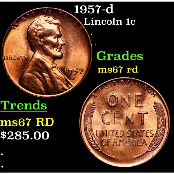 1957-d Lincoln Cent 1c Grades GEM++ Unc RD