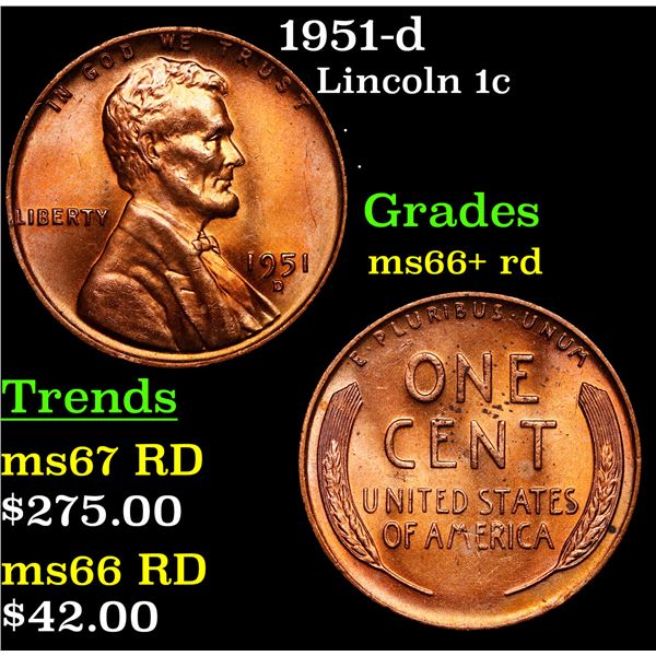 1951-d Lincoln Cent 1c Grades GEM++ RD