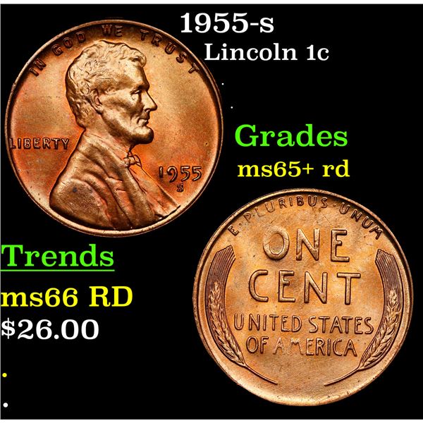 1955-s Lincoln Cent 1c Grades Gem+ Unc RD