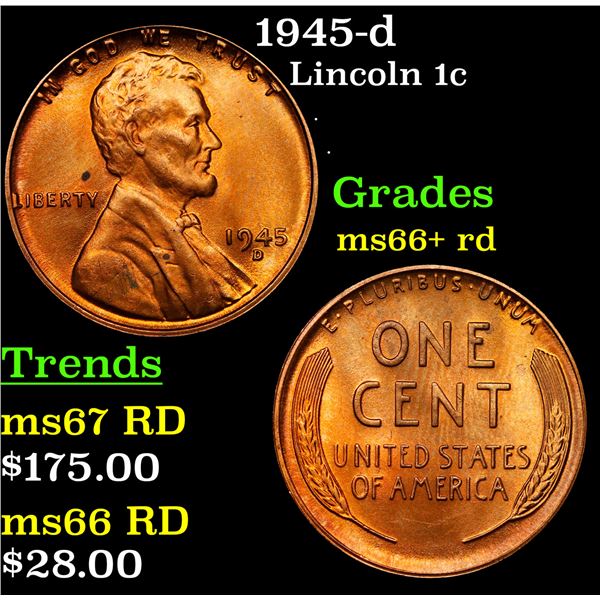 1945-d Lincoln Cent 1c Grades GEM++ RD