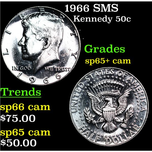 1966 SMS Kennedy Half Dollar 50c Grades sp65+ cam