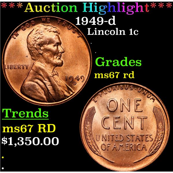 **Auction Highlight*** 1949-d Lincoln Cent 1c Graded GEM++ Unc RD By USCG (fc)