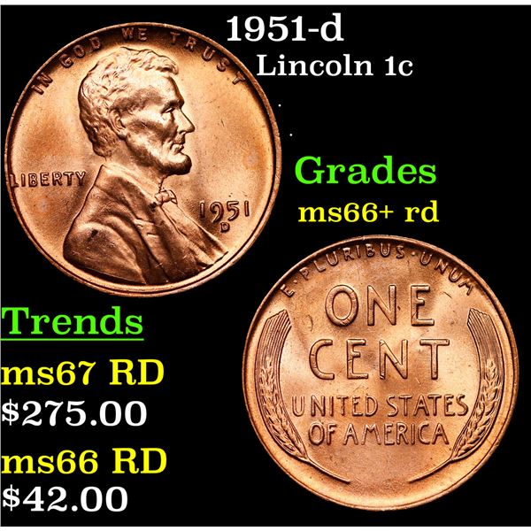 1951-d Lincoln Cent 1c Grades GEM++ RD