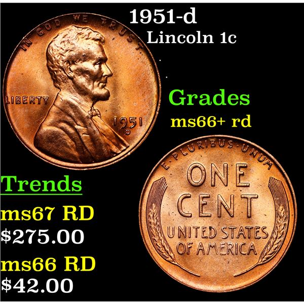 1951-d Lincoln Cent 1c Grades GEM++ RD