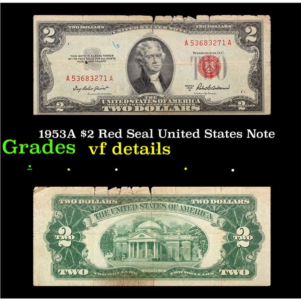 1953A $2 Red Seal United States Note Grades vf details