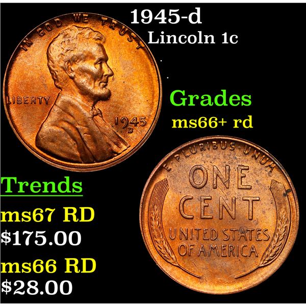 1945-d Lincoln Cent 1c Grades GEM++ RD