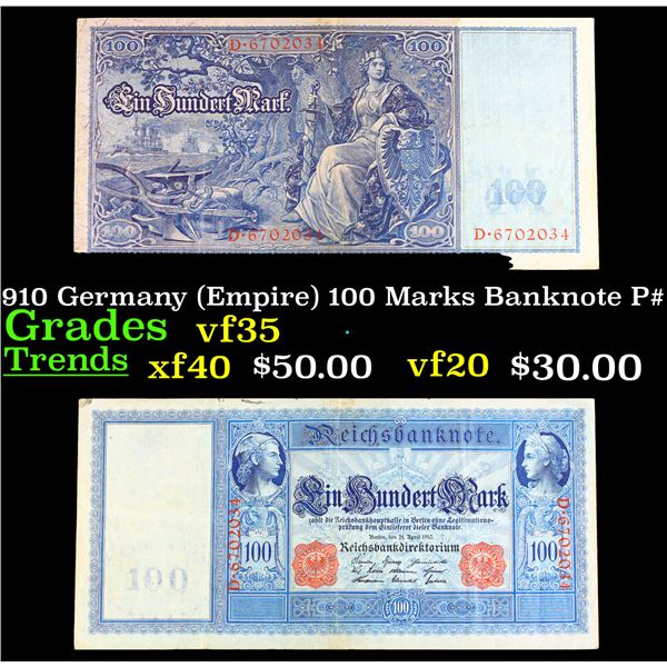 1910 Germany (Empire) 100 Marks Banknote P# 42 Grades vf++