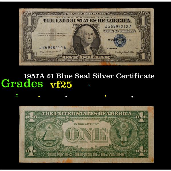 1957A $1 Blue Seal Silver Certificate Grades vf+