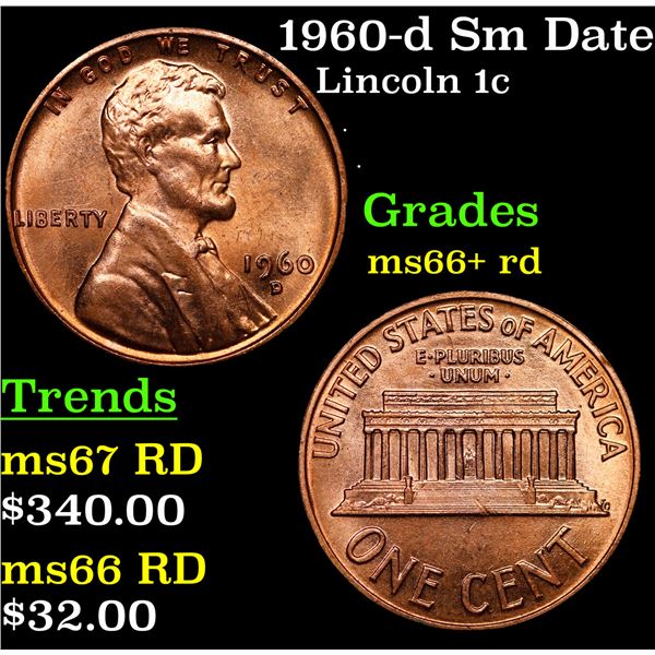 1960-d Sm Date Lincoln Cent 1c Grades GEM++ RD