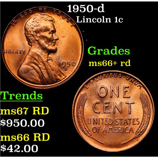 1950-d Lincoln Cent 1c Grades GEM++ RD