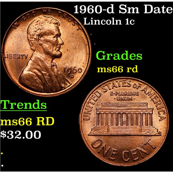 1960-d Sm Date Lincoln Cent 1c Grades GEM+ Unc RD