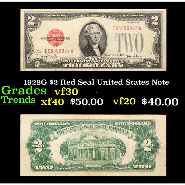 1928G $2 Red Seal United States Note Grades vf++