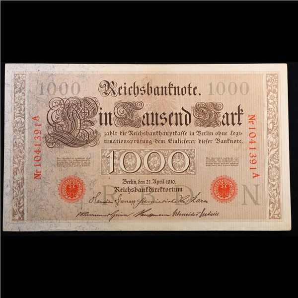 1910 Imperial Germany 1,000 Mark Note P: 44B Grades Choice AU/BU Slider