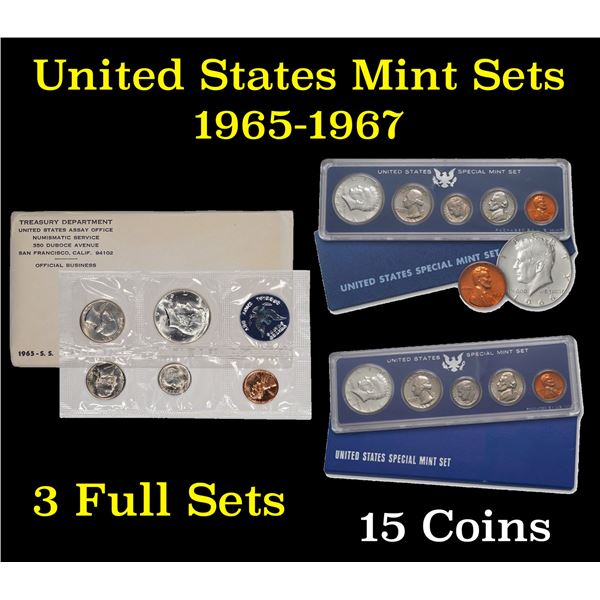 Group of 3 United States Special Mint Set in Original Government Packaging! From 1965-1967 with 15 C