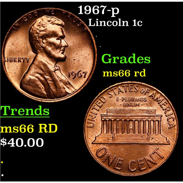 1967-p Lincoln Cent 1c Grades GEM+ Unc RD