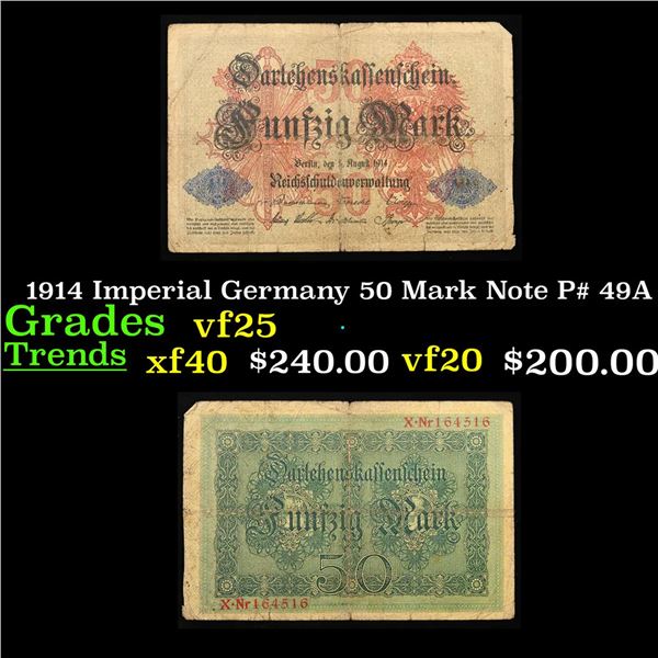 1914 Imperial Germany 50 Mark Note P# 49A Grades vf+