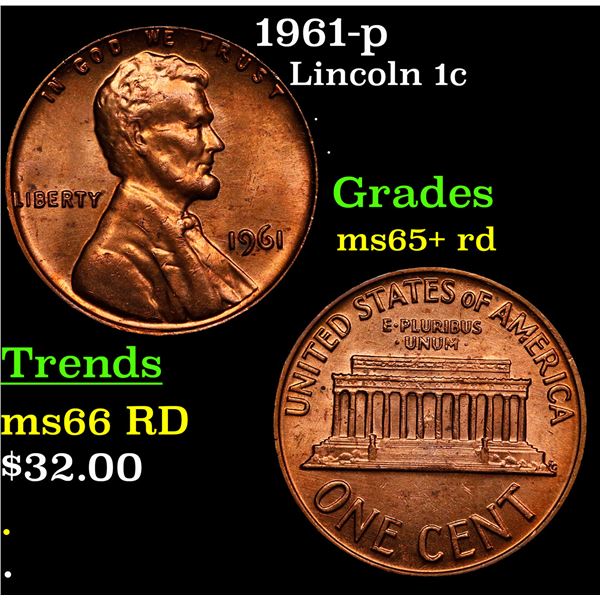 1961-p Lincoln Cent 1c Grades Gem+ Unc RD