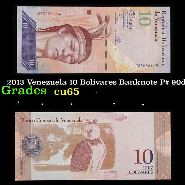 2013 Venezuela 10 Bolivares Banknote P# 90d Grades Gem CU