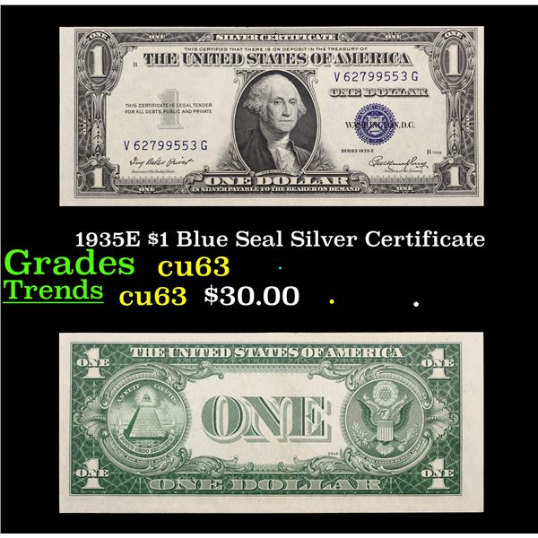 1935E $1 Blue Seal Silver Certificate Grades Select CU