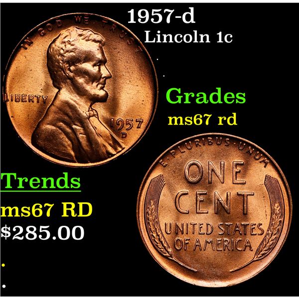 1957-d Lincoln Cent 1c Grades GEM++ Unc RD