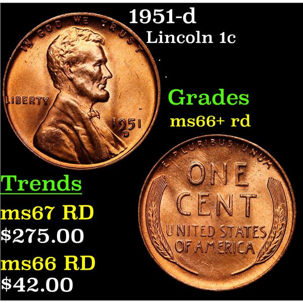 1951-d Lincoln Cent 1c Grades GEM++ RD