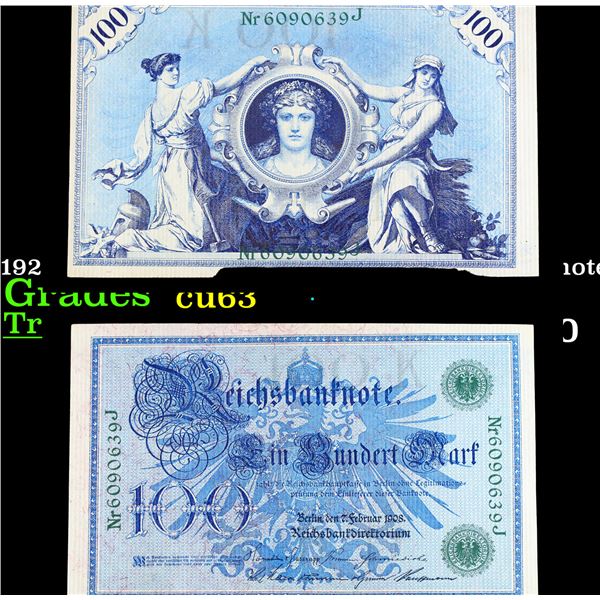 1918-1922 (1908 Issue) Germany 100 Marks Banknote P# 34 Grades Select CU