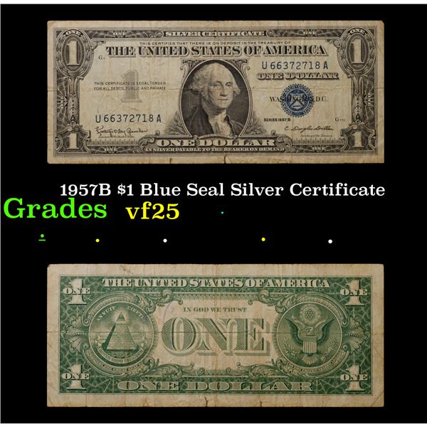 1957B $1 Blue Seal Silver Certificate Grades vf+