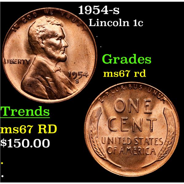 1954-s Lincoln Cent 1c Grades GEM++ Unc RD