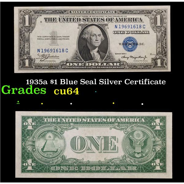 1935a $1 Blue Seal Silver Certificate Grades Choice CU