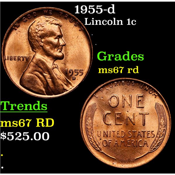 1955-d Lincoln Cent 1c Grades GEM++ Unc RD