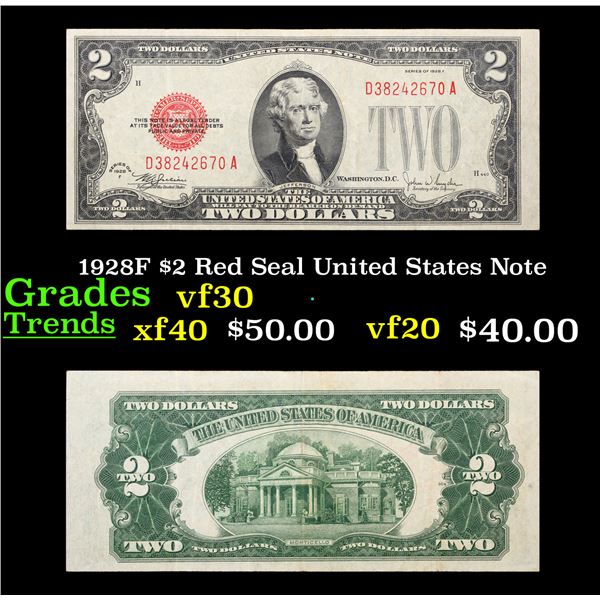 1928F $2 Red Seal United States Note Grades vf++