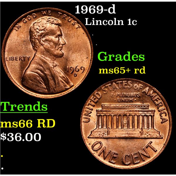 1969-d Lincoln Cent 1c Grades Gem+ Unc RD