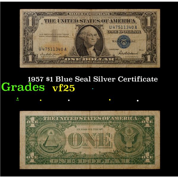 1957 $1 Blue Seal Silver Certificate Grades vf+