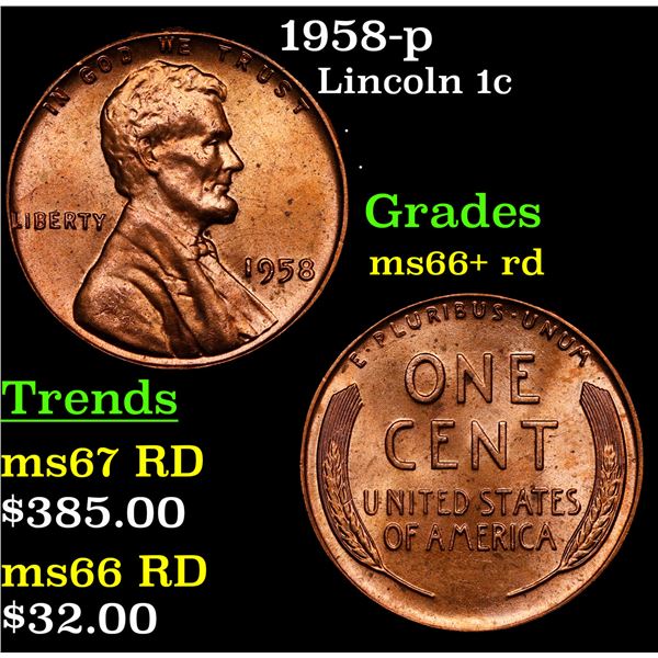 1958-p Lincoln Cent 1c Grades GEM++ RD