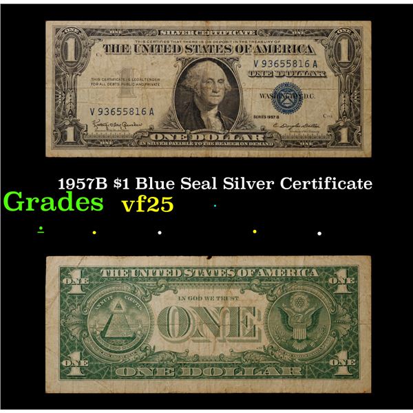 1957B $1 Blue Seal Silver Certificate Grades vf+