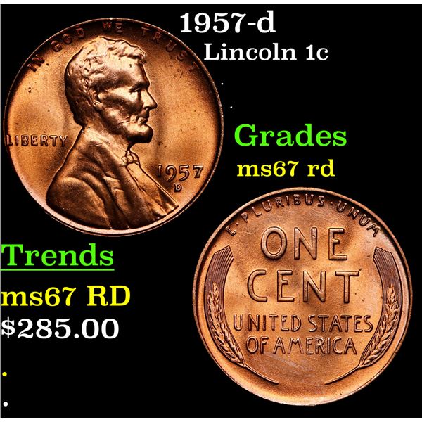 1957-d Lincoln Cent 1c Grades GEM++ Unc RD