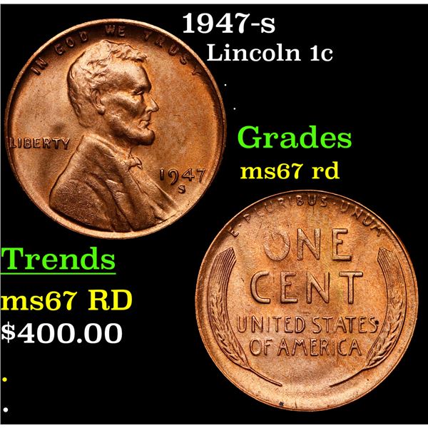 1947-s Lincoln Cent 1c Grades GEM++ Unc RD