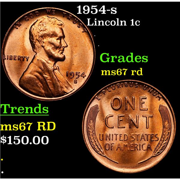 1954-s Lincoln Cent 1c Grades GEM++ Unc RD