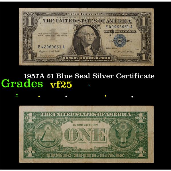 1957A $1 Blue Seal Silver Certificate Grades vf+