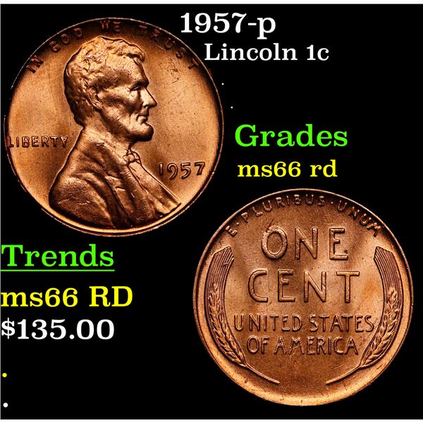 1957-p Lincoln Cent 1c Grades GEM+ Unc RD