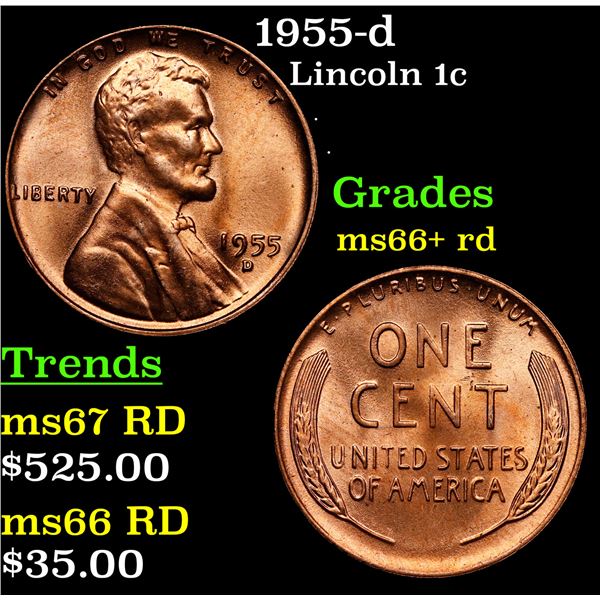 1955-d Lincoln Cent 1c Grades GEM++ RD