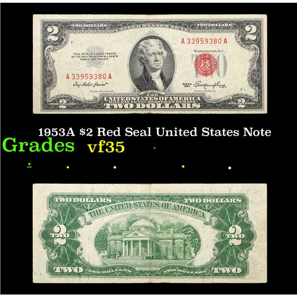 1953A $2 Red Seal United States Note Grades vf++