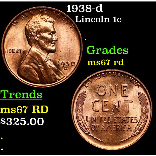 1938-d Lincoln Cent 1c Grades GEM++ Unc RD