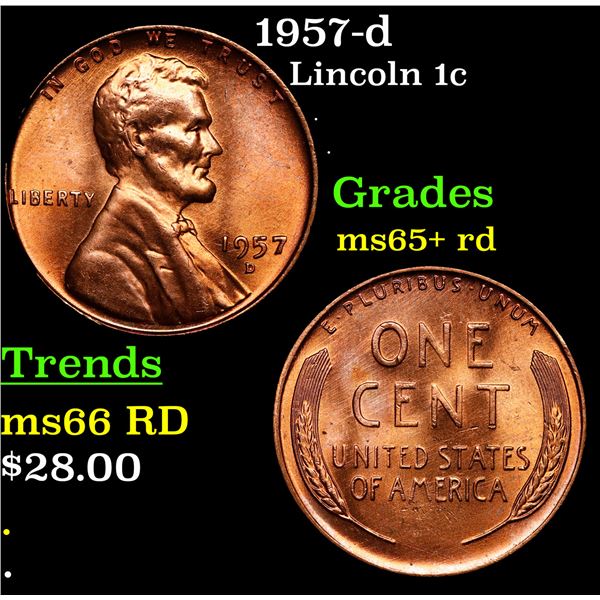 1957-d Lincoln Cent 1c Grades Gem+ Unc RD