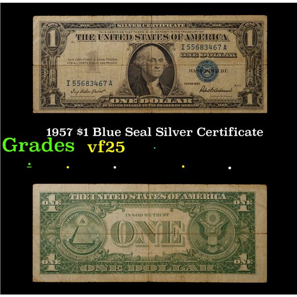 1957 $1 Blue Seal Silver Certificate Grades vf+