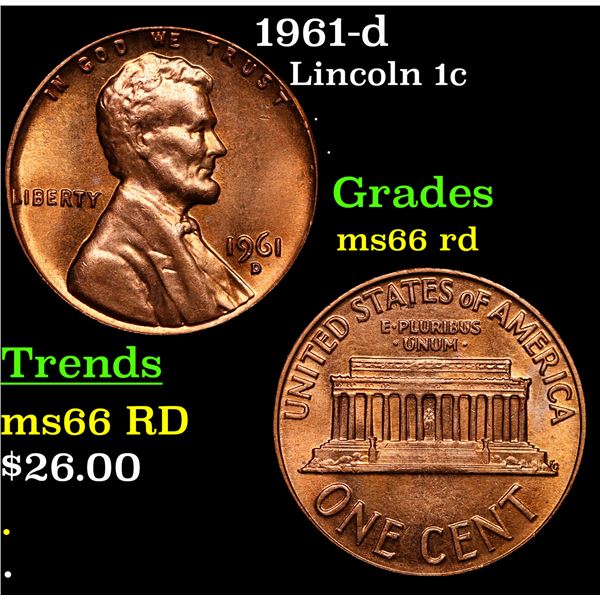 1961-d Lincoln Cent 1c Grades GEM+ Unc RD