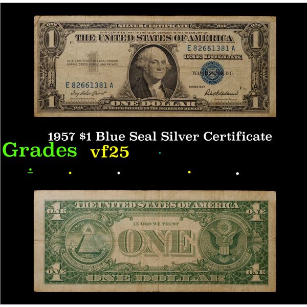 1957 $1 Blue Seal Silver Certificate Grades vf+